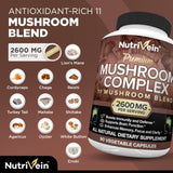 NUTRIVEIN Mushroom Supplement - 2500 mg, 90 Capsules