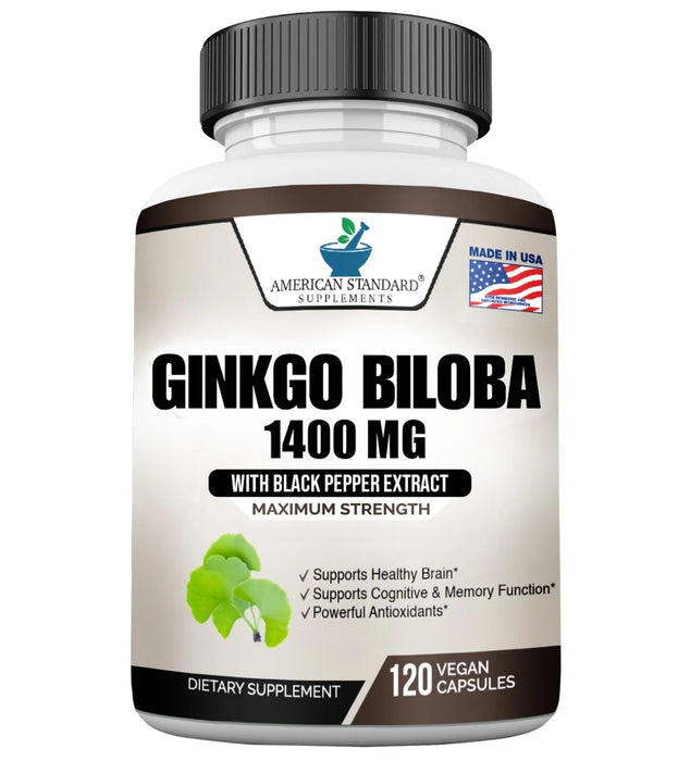 Organic Ginkgo Biloba 1400mg, Ginko Biloba Leaf, 120 Veggie Caps