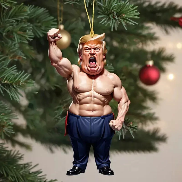 Patriotic Trump Strongman Christmas Ornament Tree Decor, Holiday Gift New Year