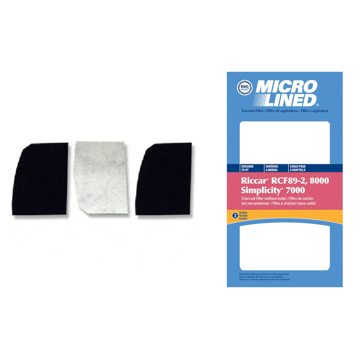 DVC Micro-Lined Replacement Charcoal Filter RCF89-2 Ricaar 8000 Vac- 3 Filters