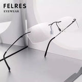 FELRES Metal Rimless Square Nearsighted Glasses For Men Ultralight Myopia Glasses