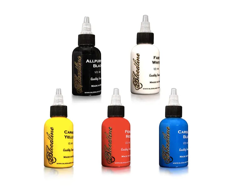 BLOODLINE TATTOO INKS Professional Tattoo Inks Basic Set of 5 Colors 1/2oz Bottle