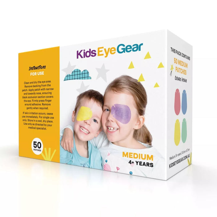 KIDS EYE GEAR Adhesive Eye Patches for Kids Lazy Eye MEDIUM MIXED Box 50 RBGY