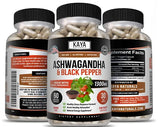KAYA NATURALS Organic Ashwagandha Capsules Extra Strength - Stress Relief Formula, Natural Mood Support 60 Capsules