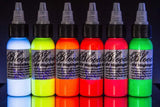 BLOODLINE TATTOO INKS Tattoo UV Ink Highlight Set 6 Ultra Violet Colors Black Light 1/2 oz