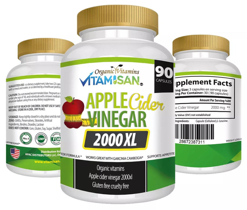 Apple cider Vinegar Organico 2000 mg 90 capsules Vinagre Sidra Manzana