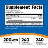 NUTIRICOST Selenium 200mcg 240 Veggie Capsules Non-gmo Gluten