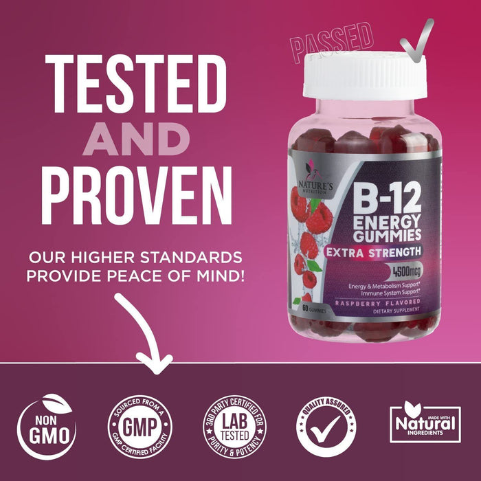 NATURE'S NUTRITION Vitamin B12 Gummies 4500mcg, High Absorption Vitamin B-12 Energy Gummy