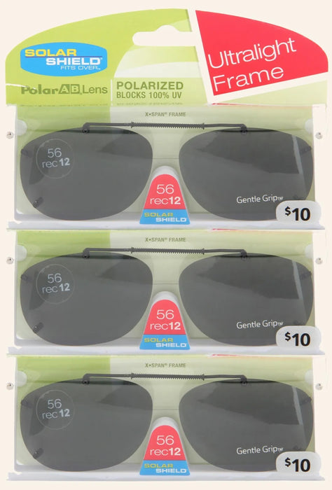 SOLAR SHIELD Clip On Sunglasses Frameless 56 Rec 12 Lens (3 Pack)