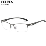 FELRES Half Frame Anti Blue Light Myopia Nearsighted Glasses Men Retro Business Glasses