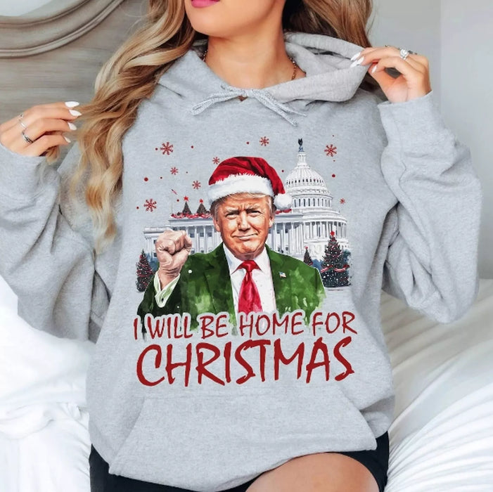 Trump I'll Be Home For Christmas Sweatshirt, Santa Trump Political Xmas Shirt (Sport Grey)