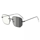 FELRES Unisex Metal Rimless Photochromic Myopia Nearsighted Glasses Square Sunglasses