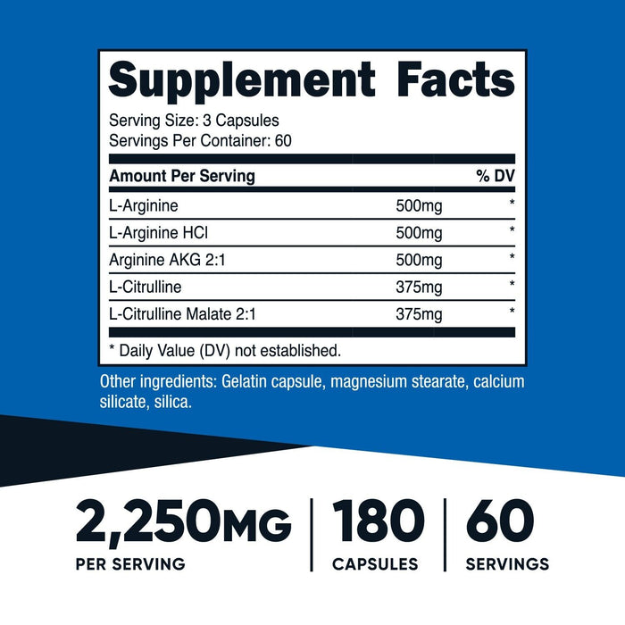 NUTRICOST Performance 750 mg Nitric Oxide Booster Capsule - 6.74 oz