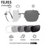 FELRES Unisex Metal Rimless Photochromic Myopia Nearsighted Glasses Square Sunglasses