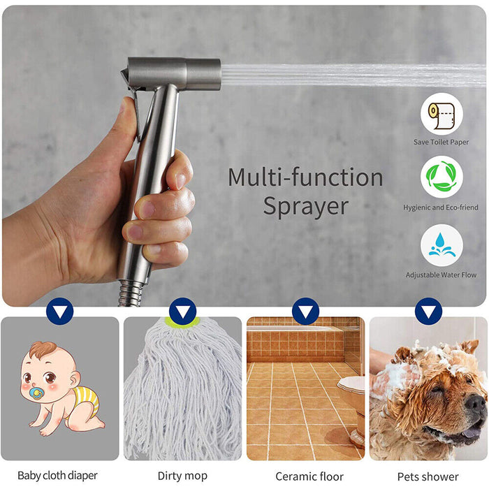 MM ELECTRONICS Handheld Bidet Spray Shower Head Shattaf Toilet With Long Hose Stainless Steel