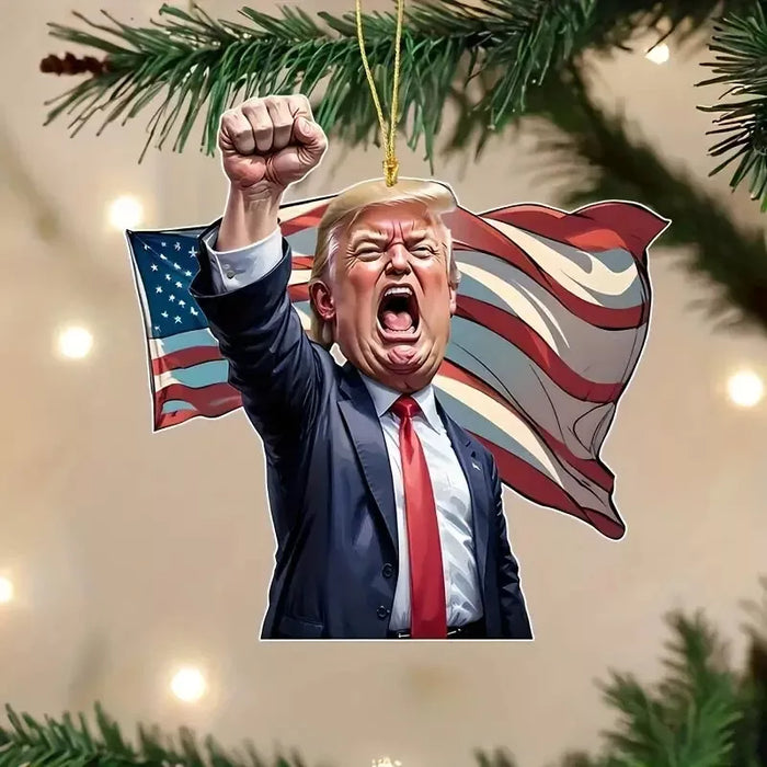 Patriotic Trump Fight Ornament – Christmas Tree Decor, Car Hanging Holiday gift