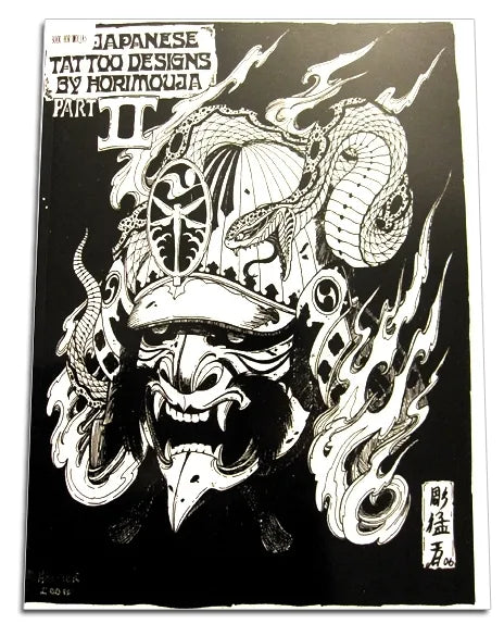 HORIMOUJA Japanese 2 Style Tattoo Design Black & Grey 50 Page Variety Flash Book Supply