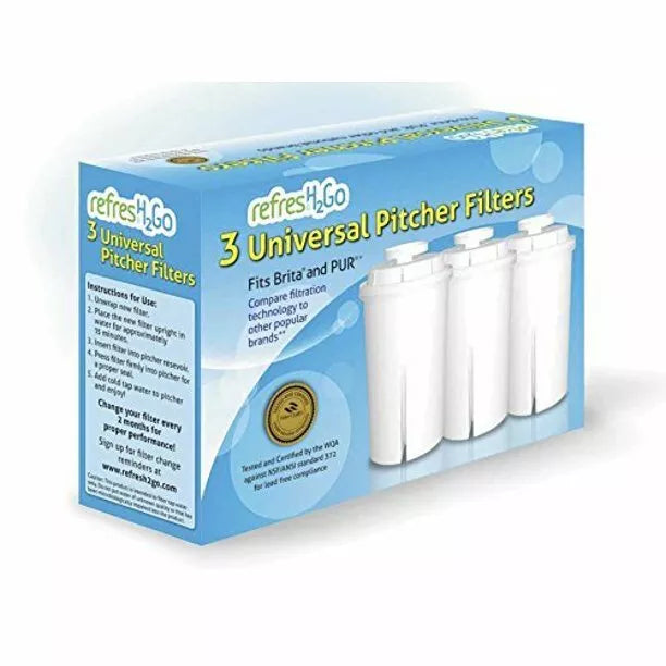 UNIVERSAL Refresh2Go Universal Pitcher Replacement Filters, White (3pack)