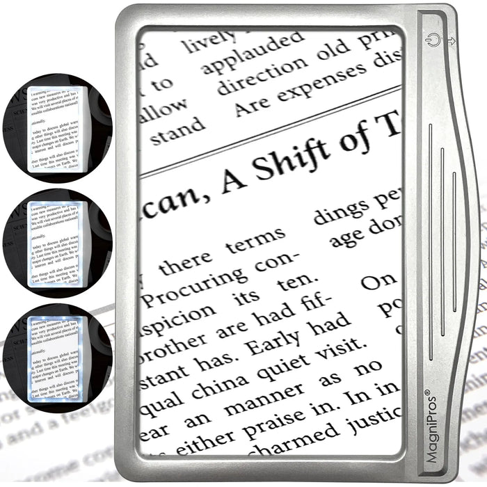 MAGNIPROS 5x Page Magnifier for Reading with Fully Dimmable LEDs for Low Vision