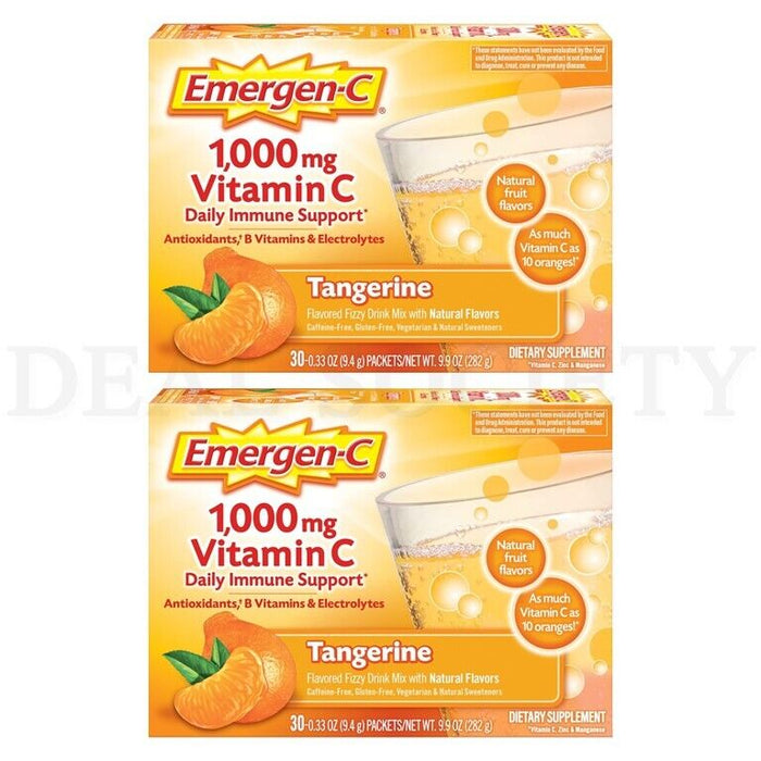 Emergen-C 1000mg Vitamin C Powder Tangerine Flavor 30 Count Lot of 2 Boxes