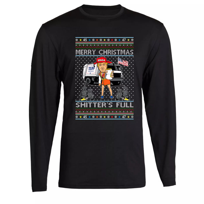 Merry christmas Xmas Donald Trump Ugly Christmas Tee Maga T-shirt Long sleeve (Large)