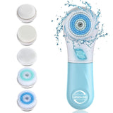 Facial Cleansing Brush,UMICKOO Face Brush Waterproof With 5 Exfoliating Heads,Rotary Spin Brush Cleansing System for Gentle Exfoliation and Deep Scrubbing (Blue)