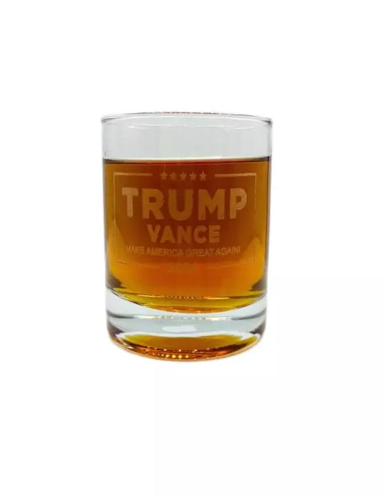 DJ Trump Vance Make America Great Again 2024 Bourbon Whiskey Glass Engraved MAGA