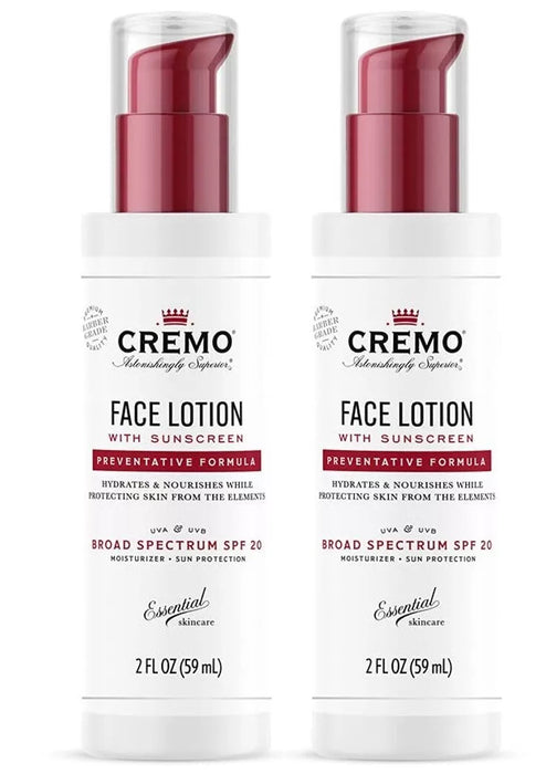 CREMO Face Lotion With Sunscreen, Broad Spectrum SPF 20, 2 OZ 2 Pack