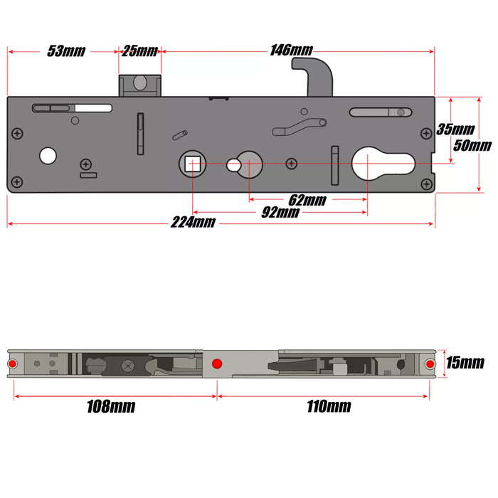 Kenrick Excalibur Replacement uPVC Gear Box Door Lock Centre Case Single Spindle