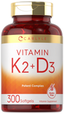 CARLYLE Vitamin K2 D3 Supplement | 300 Softgels | 200mcg K2 MK7 & 250mcg D3 |