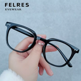 FELRES Anti Blue Light Full Frame Myopia Nearsighted Glasses Men Women Square Glasses (BLACK)