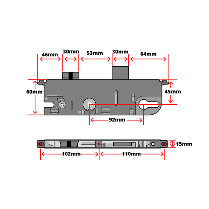 Maco CTS Replacement Door Lock Gearbox Centre Case 45mm uPVC Double Glazing Door