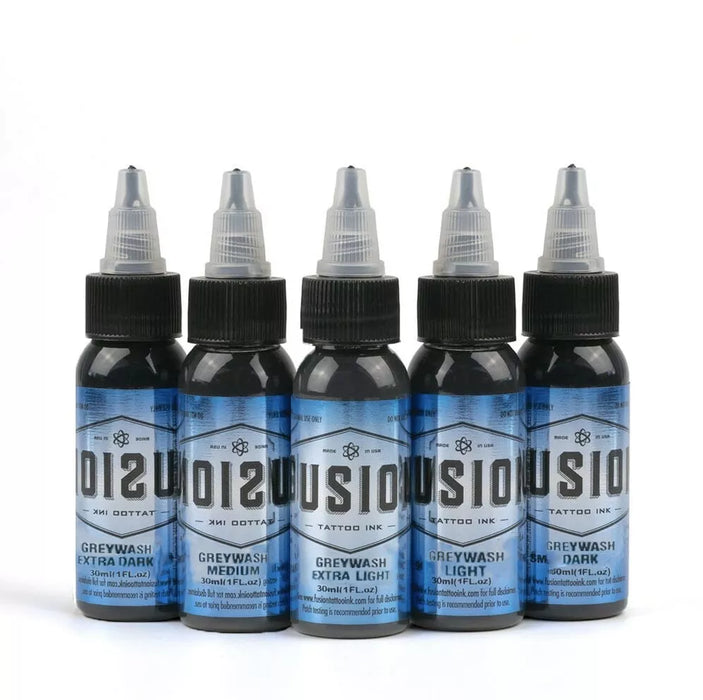 FUSION 5 Greywash Stages - Fusion Tattoo Inks - Shading Set Tones 1/2oz 15ml