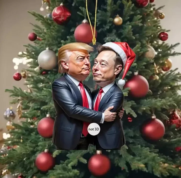 Donald Trump/Elon Musk Cartoon Santa Christmas Ornament MAGA Republica