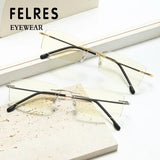 FELRES Metal Rimless Square Nearsighted Glasses For Men Ultralight Myopia Glasses