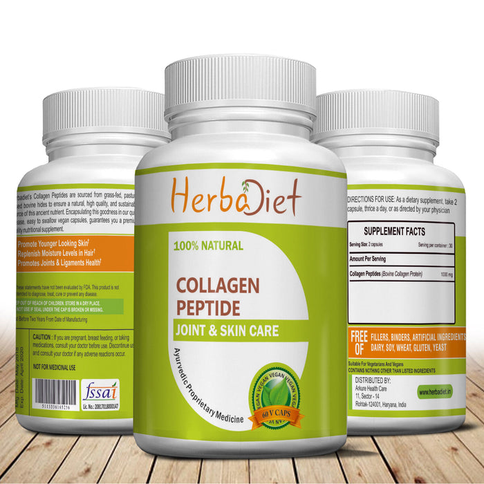 HERBADIET Hydrolyzed Collagen Capsules Type 1 Bovine Peptides Hair, Skin, Nails & Joints