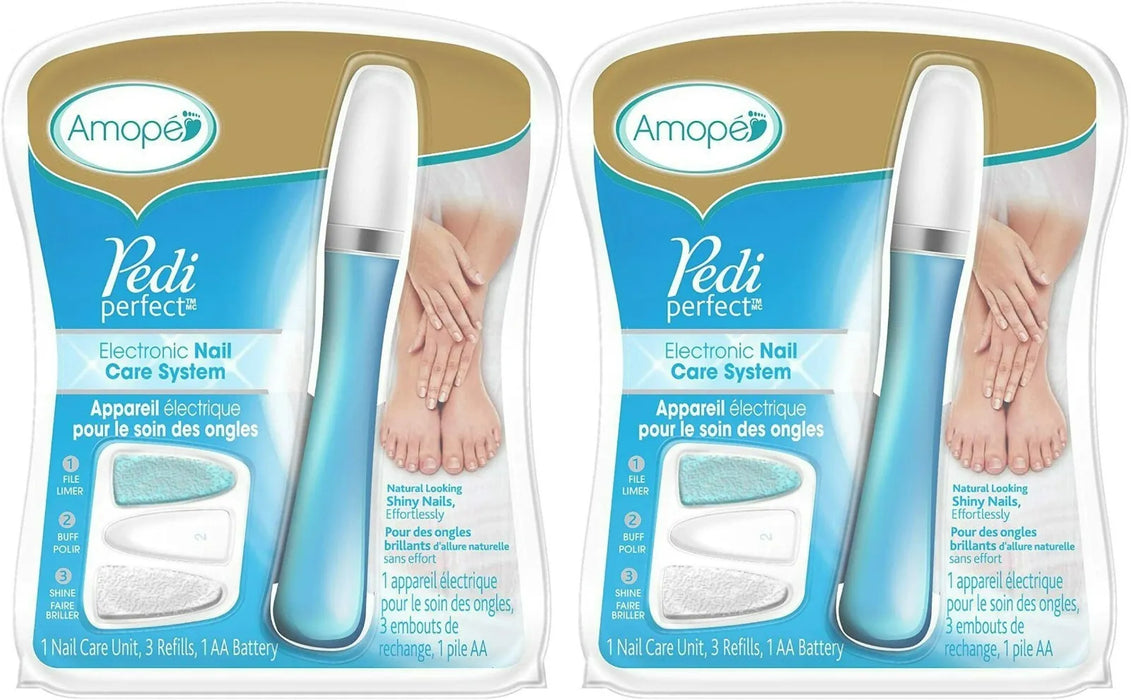 AMOPE Pedi Perfect Electronic Nail Care System File Buff & Shine 2 Pack