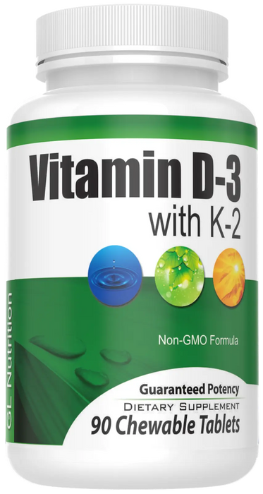 GREAT LAKES NUTRITION Vitamin D-3 (2,000 IU) + K2 | All Natural Immune Support - 90 Chewable Tablets