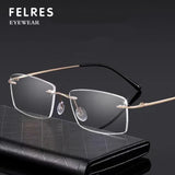 FELRES Metal Rimless Square Nearsighted Glasses For Men Ultralight Myopia Glasses