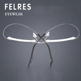 FELRES Metal Rimless Square Nearsighted Glasses For Men Ultralight Myopia Glasses