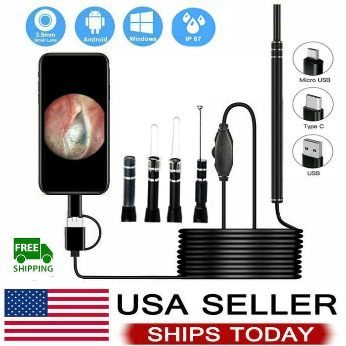 LED Ear Endoscope HD Otoscope Ear Wax Cleaning Camera Tool Cleaner Removal Kit