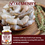 XEMENRY Antarctic Krill oil 2000mg - with Omega-3 EPA, DHA and Astaxanthin Supplements