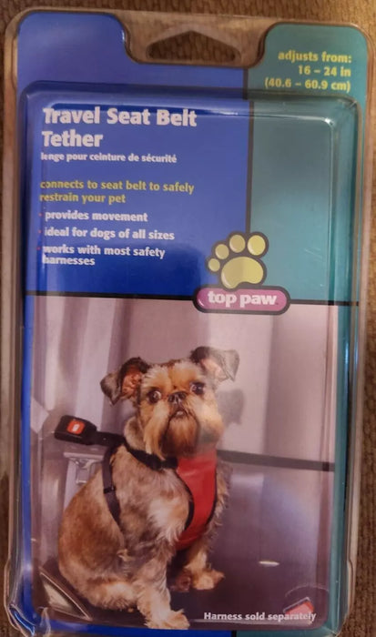 Top Paw Dog Travel Safety Seat Belt Tether Adjustable adjusts from 16-24 inches.