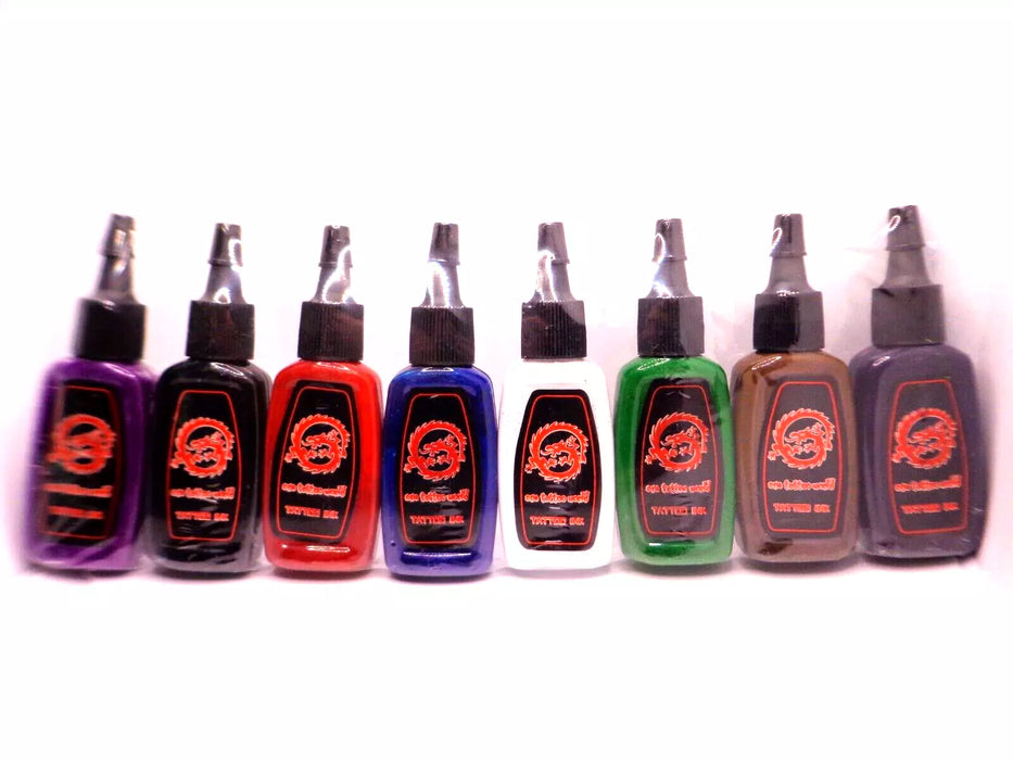 ONE TATTOO WORLD Premium Tattoo Ink Set 8 Colors 15ml Bottles - Rare Colors