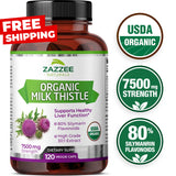 ZAZZEE NATURALS Organic Milk Thistle Strength Detox 7500mg 120 Capsules