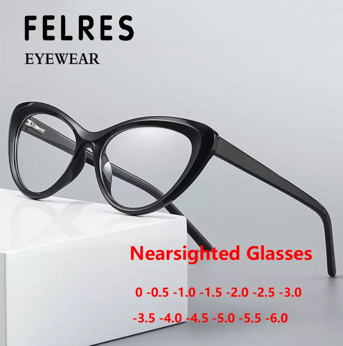 FELRES TR90 Cat Eye Blue Light Blocking Myopia Glasses For Women Nearsighted Glasses