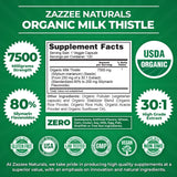 ZAZZEE NATURALS Organic Milk Thistle Strength Detox 7500mg 120 Capsules