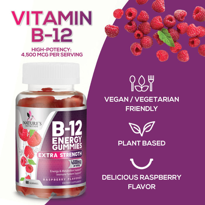 NATURE'S NUTRITION Vitamin B12 Gummies 4500mcg, High Absorption Vitamin B-12 Energy Gummy