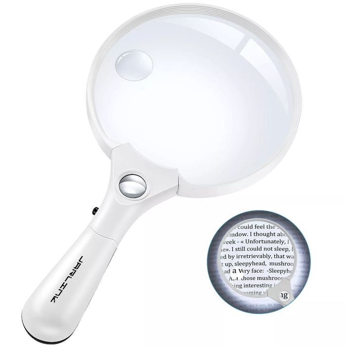 JARLINK Large Magnifying Glass with Light, 10x 20x 45x Illuminated Handheld Magnifier