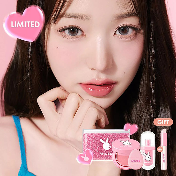 AMUSE Bunny Tongue Lip and Cheek Kit Set Blusher +  Tint  + Lip brush K-Beauty